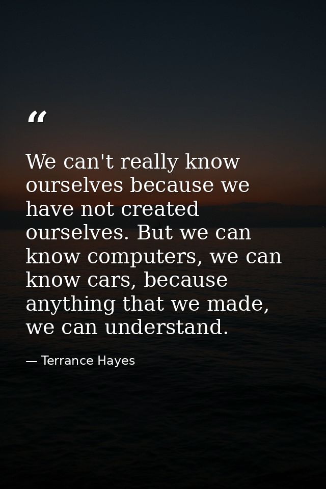 We can't really know ourselves because we have not created ourselves. But we can know computers, we can know cars, becau — Terrance Hayes