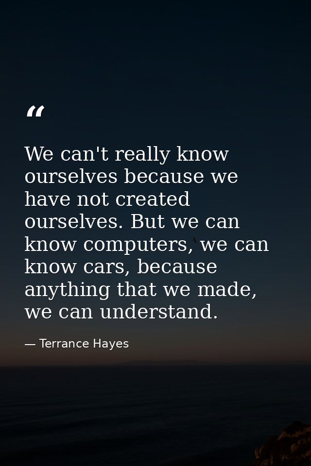 We can't really know ourselves because we have not created ourselves. But we can know computers, we can know cars, becau — Terrance Hayes