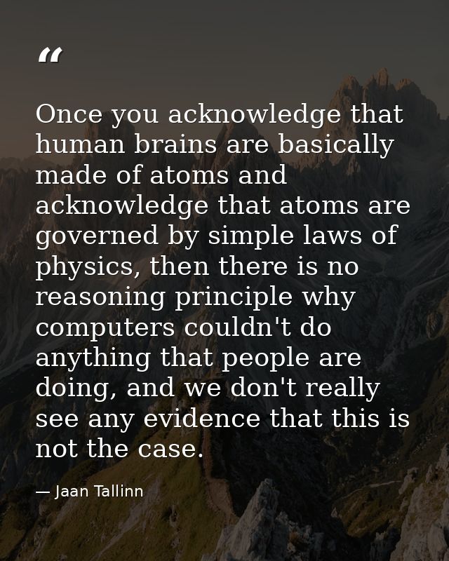 Once you acknowledge that human brains are basically made of atoms and acknowledge that atoms are governed by simple law — Jaan Tallinn