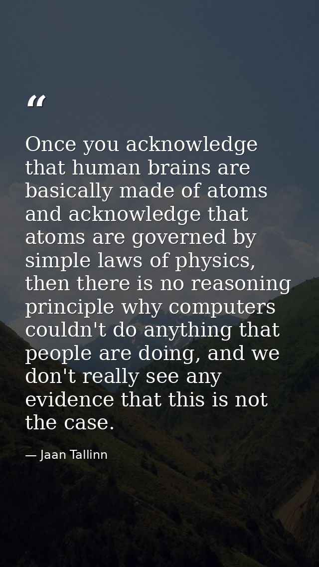 Once you acknowledge that human brains are basically made of atoms and acknowledge that atoms are governed by simple law — Jaan Tallinn