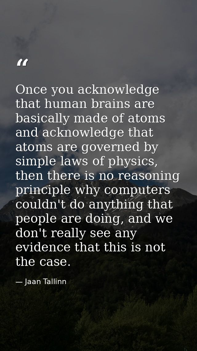Once you acknowledge that human brains are basically made of atoms and acknowledge that atoms are governed by simple law — Jaan Tallinn