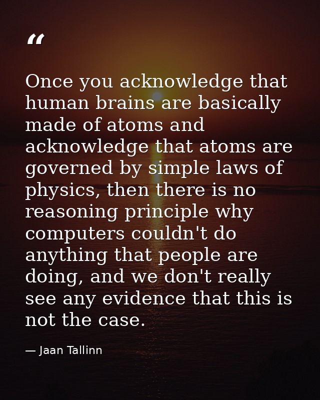 Once you acknowledge that human brains are basically made of atoms and acknowledge that atoms are governed by simple law — Jaan Tallinn