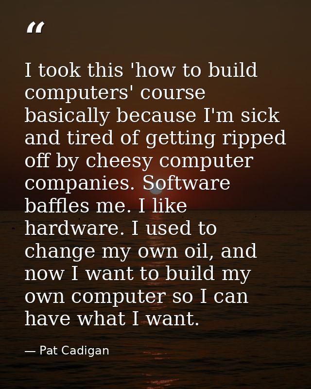 I took this 'how to build computers' course basically because I'm sick and tired of getting ripped off by cheesy compute — Pat Cadigan