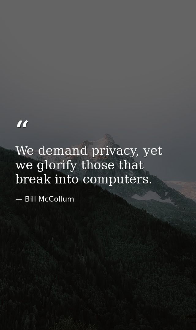 We demand privacy, yet we glorify those that break into computers. — Bill McCollum
