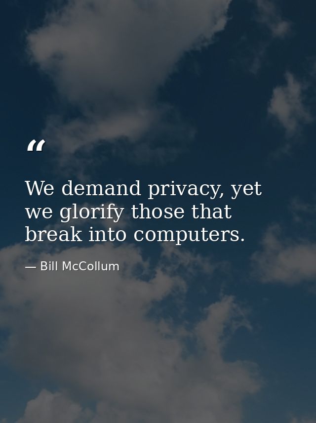 We demand privacy, yet we glorify those that break into computers. — Bill McCollum