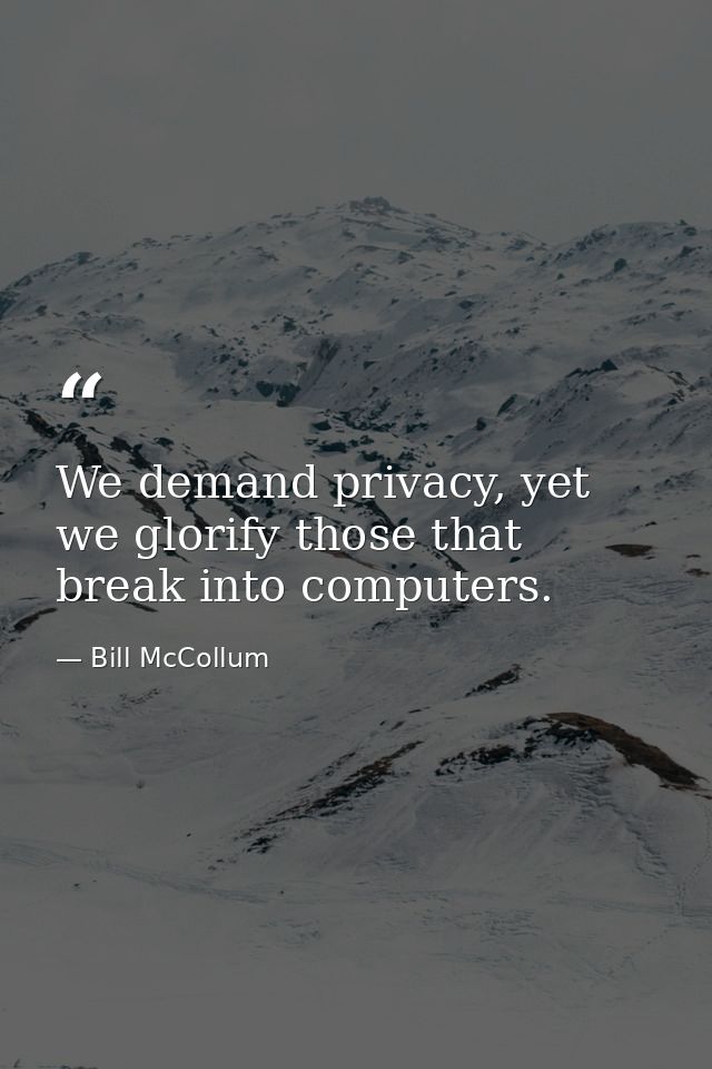 We demand privacy, yet we glorify those that break into computers. — Bill McCollum