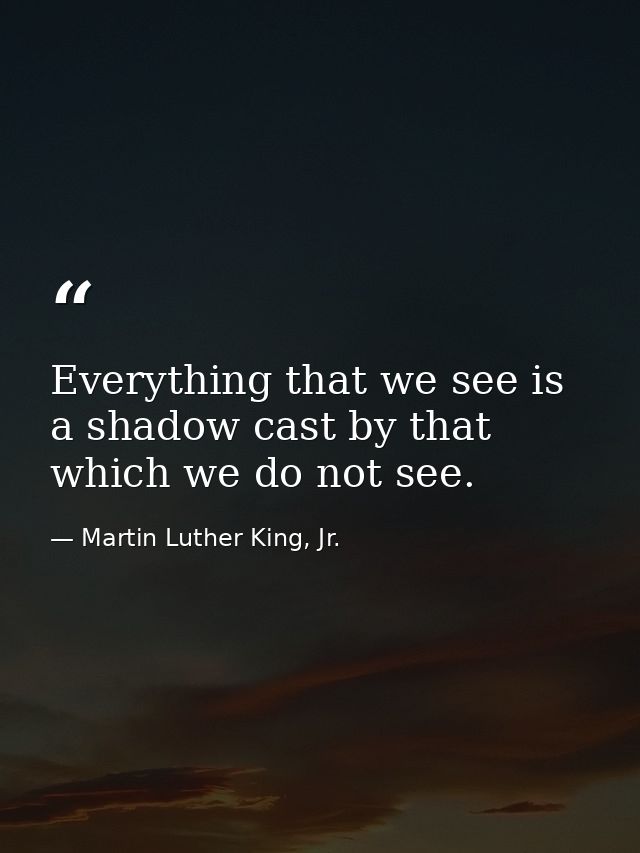 Everything that we see is a shadow cast by that which we do not see. — Martin Luther King, Jr.