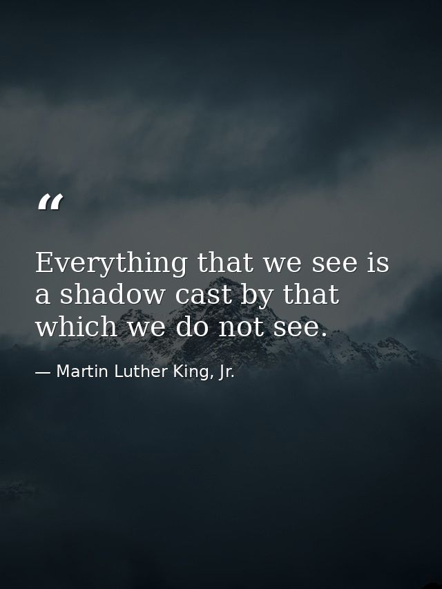 Everything that we see is a shadow cast by that which we do not see. — Martin Luther King, Jr.