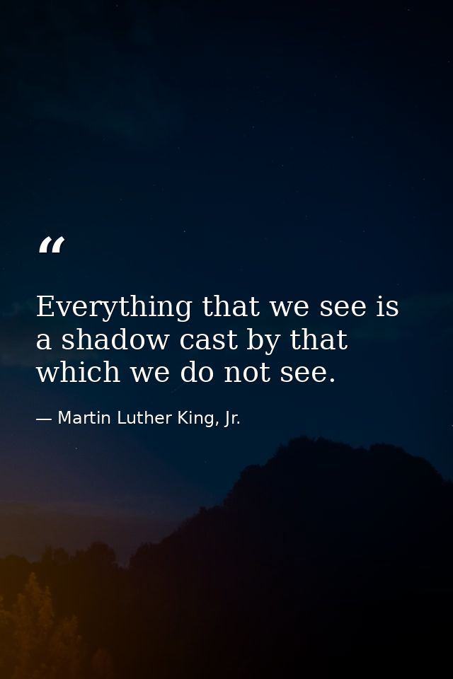 Everything that we see is a shadow cast by that which we do not see. — Martin Luther King, Jr.