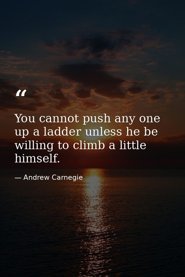 You cannot push any one up a ladder unless he be willing to climb a little himself. — Andrew Carnegie