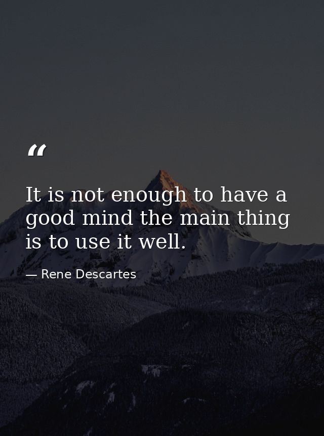 It is not enough to have a good mind the main thing is to use it well. — Rene Descartes