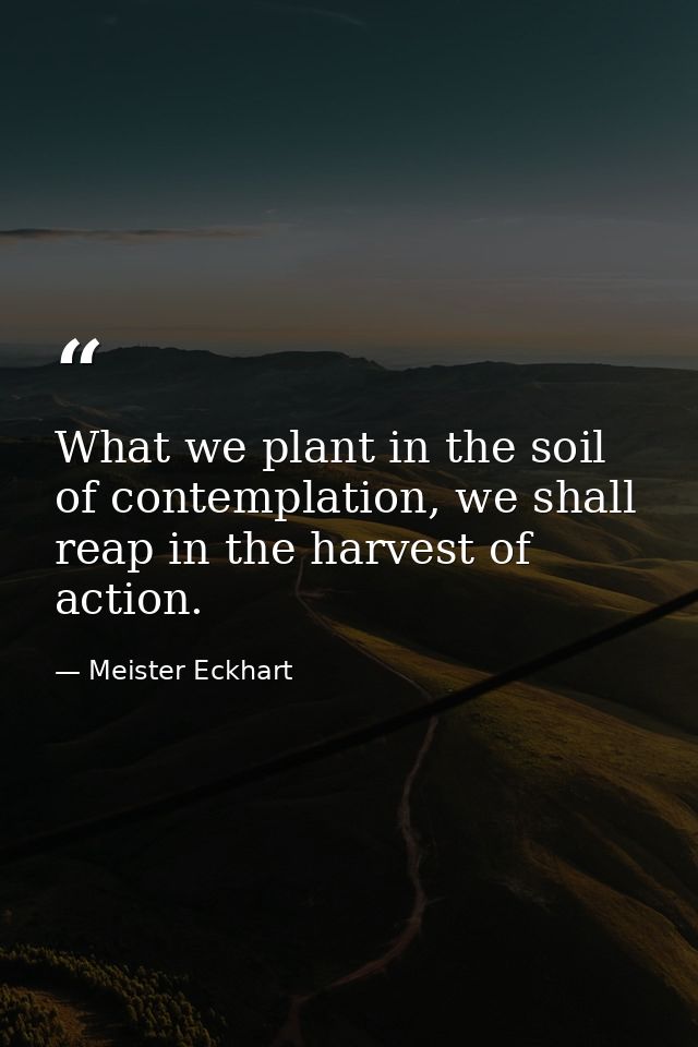 What we plant in the soil of contemplation, we shall reap in the harvest of action. — Meister Eckhart