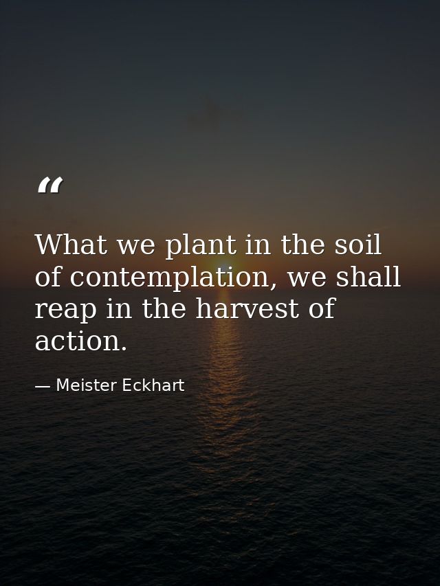 What we plant in the soil of contemplation, we shall reap in the harvest of action. — Meister Eckhart