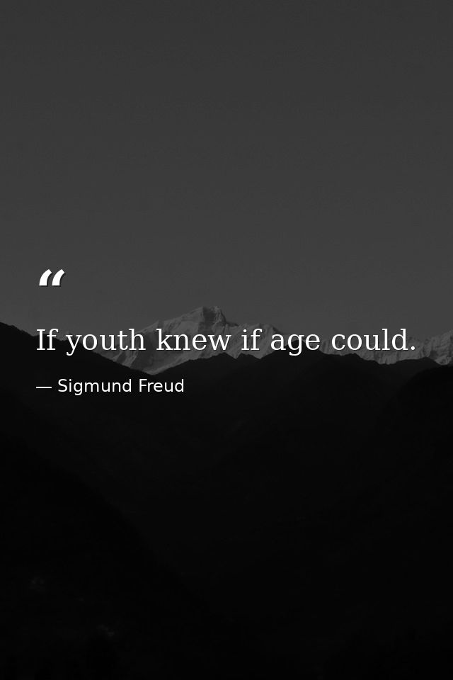 If youth knew if age could. — Sigmund Freud