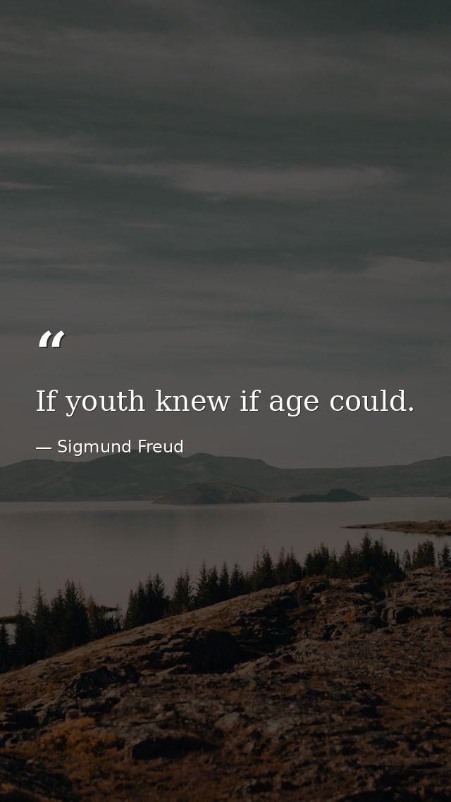 If youth knew if age could. — Sigmund Freud