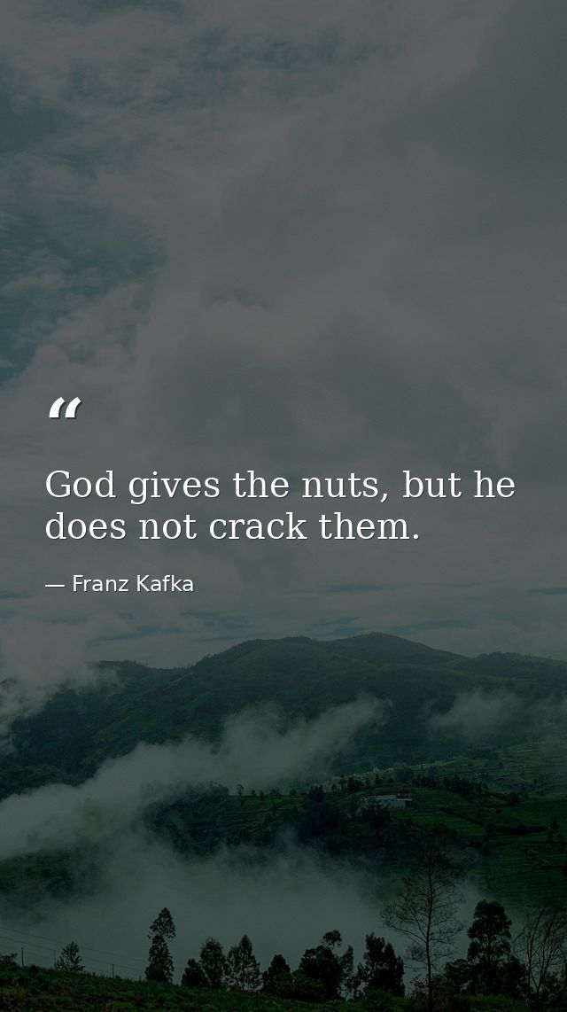 God gives the nuts, but he does not crack them. — Franz Kafka