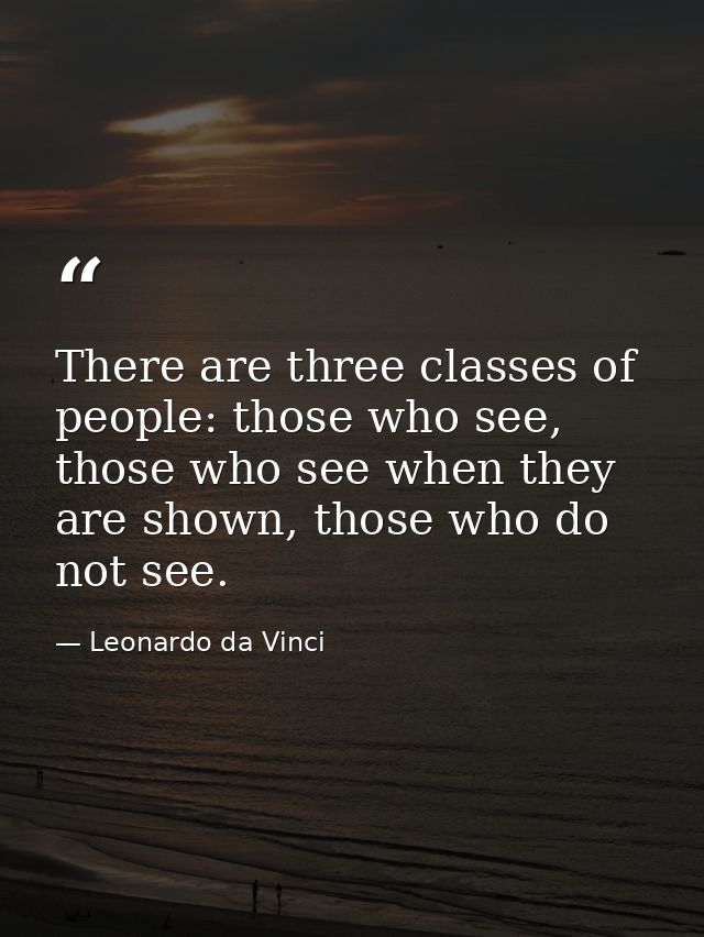 There are three classes of people: those who see, those who see when they are shown, those who do not see. — Leonardo da Vinci