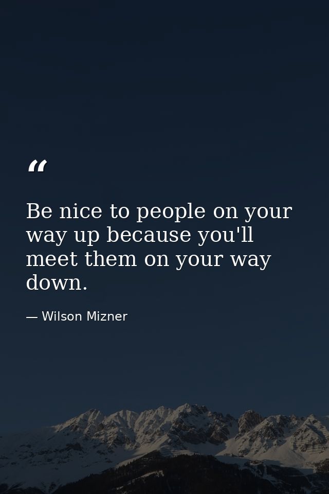 Be nice to people on your way up because you'll meet them on your way down. — Wilson Mizner