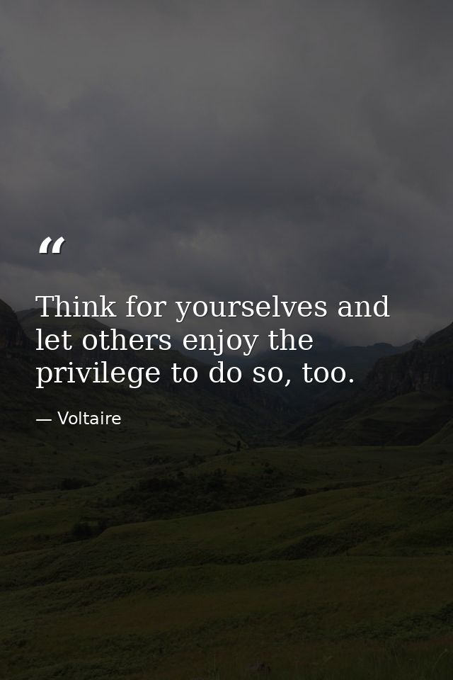 Think for yourselves and let others enjoy the privilege to do so, too. — Voltaire