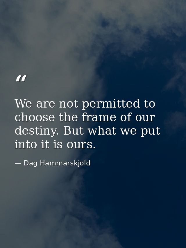 We are not permitted to choose the frame of our destiny. But what we put into it is ours. — Dag Hammarskjold