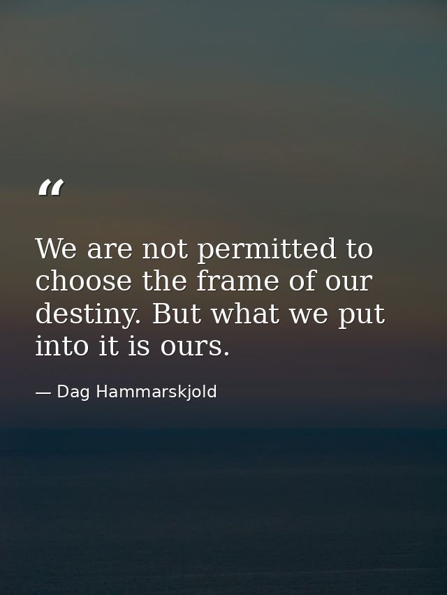 We are not permitted to choose the frame of our destiny. But what we put into it is ours. — Dag Hammarskjold