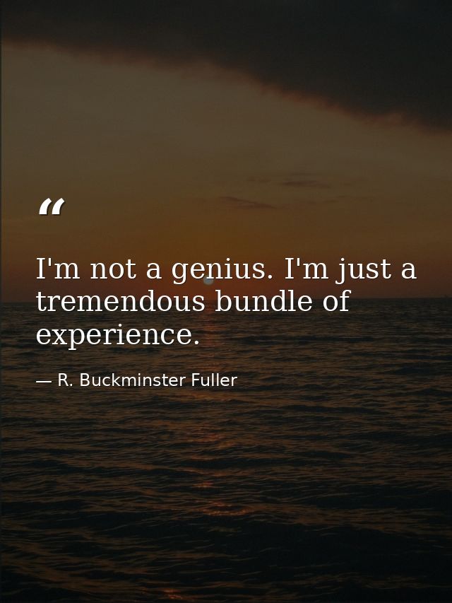 I'm not a genius. I'm just a tremendous bundle of experience. — R. Buckminster Fuller
