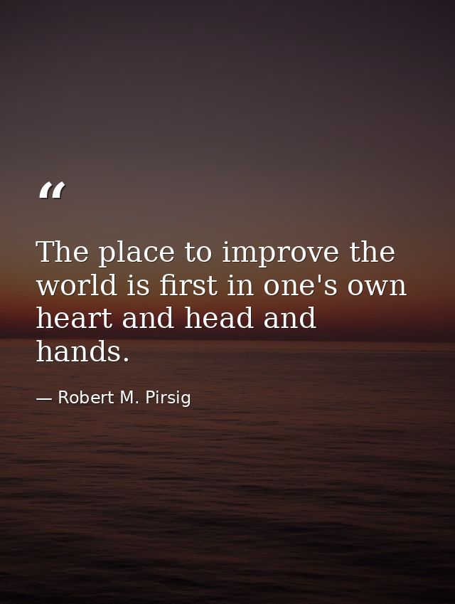 The place to improve the world is first in one's own heart and head and hands. — Robert M. Pirsig