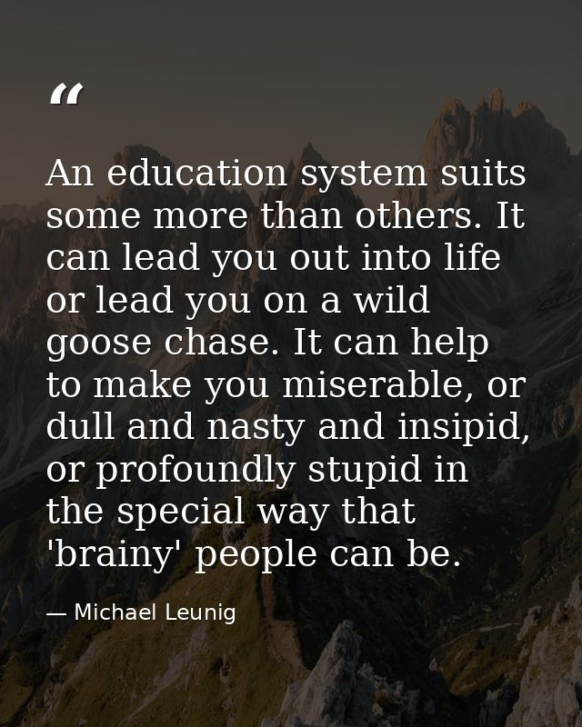 An education system suits some more than others. It can lead you out into life or lead you on a wild goose chase. It can — Michael Leunig