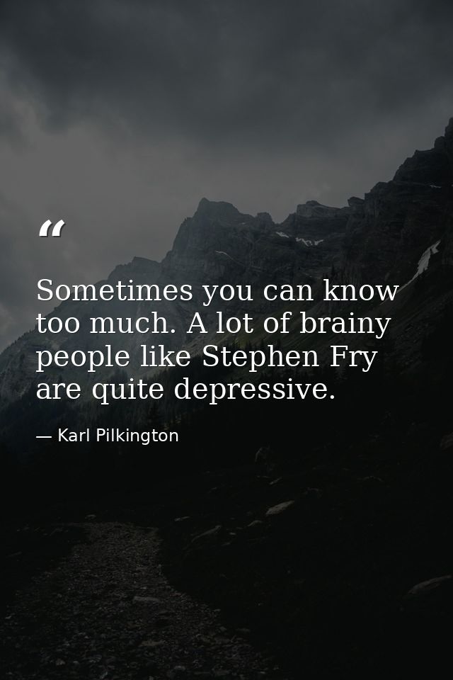 Sometimes you can know too much. A lot of brainy people like Stephen Fry are quite depressive. — Karl Pilkington