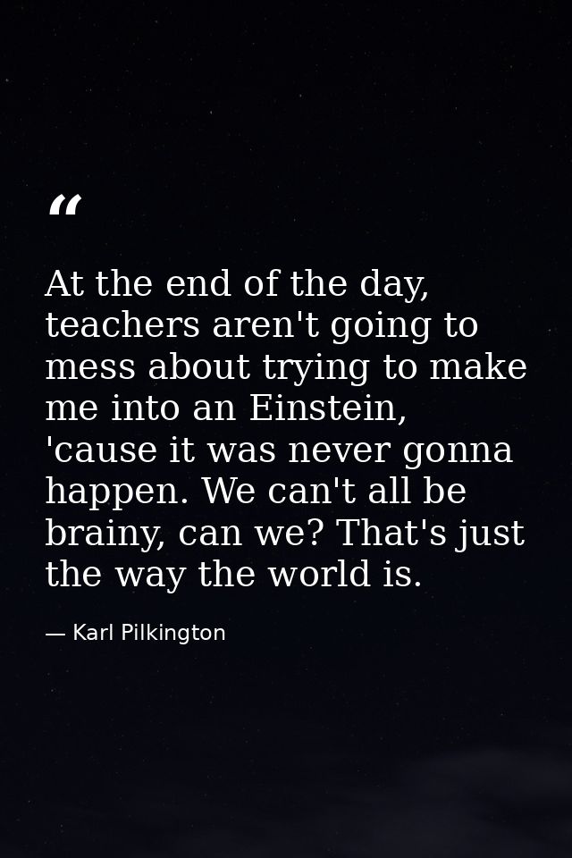 At the end of the day, teachers aren't going to mess about trying to make me into an Einstein, 'cause it was never gonna — Karl Pilkington