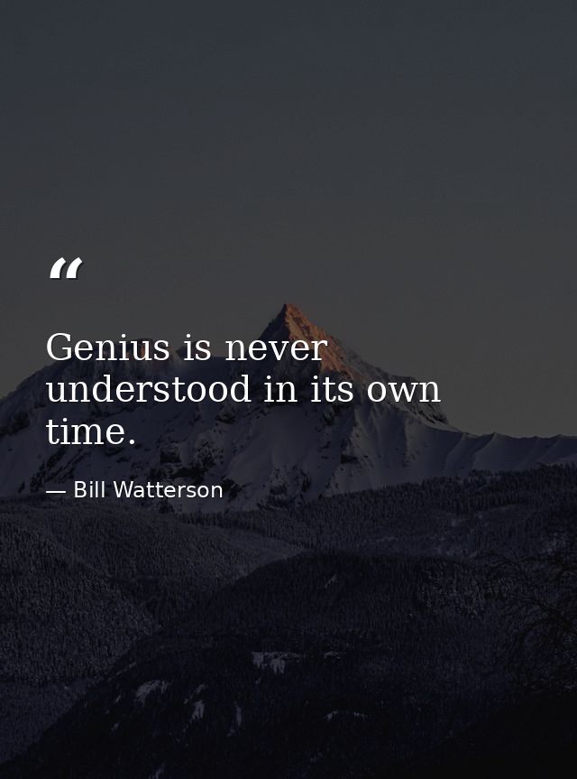 Genius is never understood in its own time. — Bill Watterson