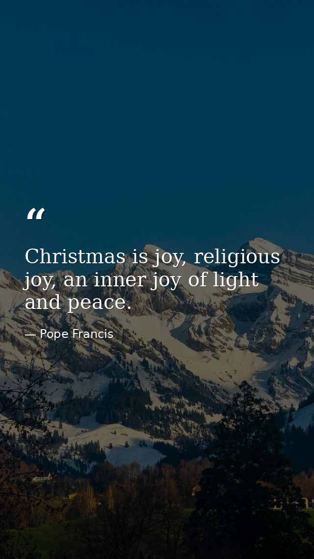 Christmas is joy, religious joy, an inner joy of light and peace. — Pope Francis
