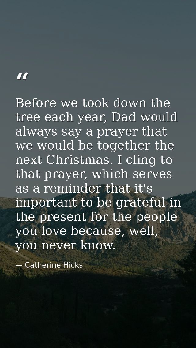 Before we took down the tree each year, Dad would always say a prayer that we would be together the next Christmas. I cl — Catherine Hicks