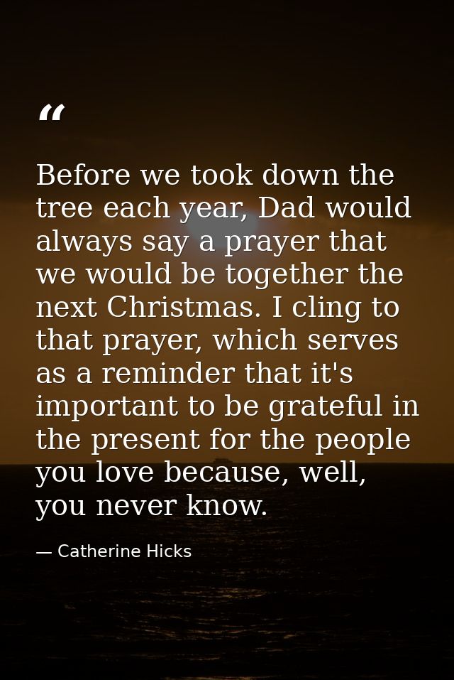 Before we took down the tree each year, Dad would always say a prayer that we would be together the next Christmas. I cl — Catherine Hicks