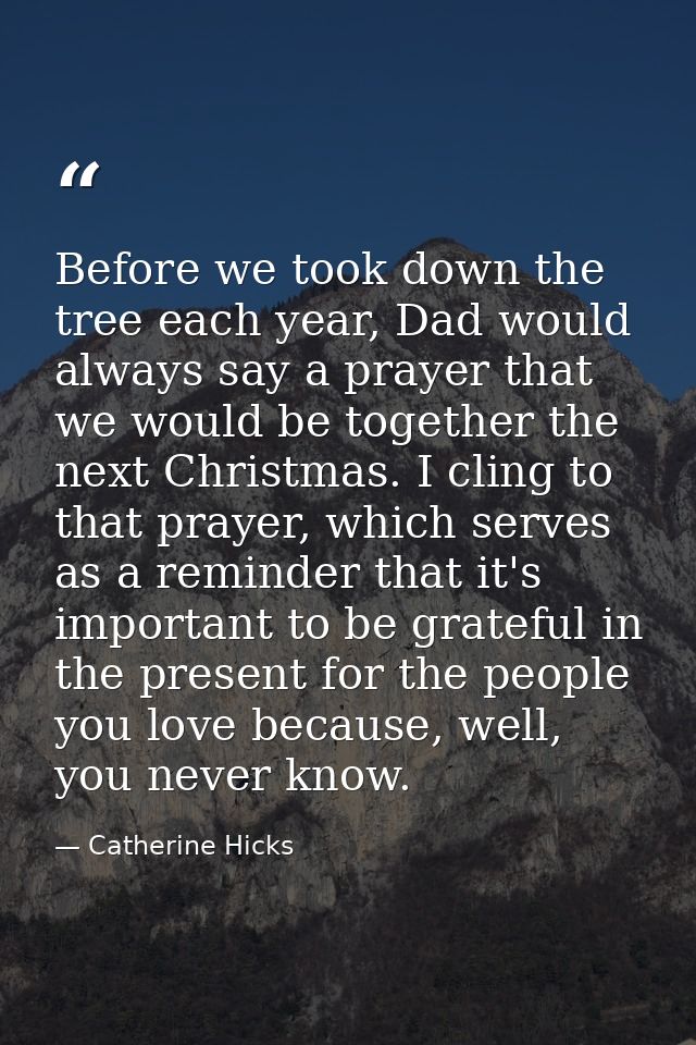 Before we took down the tree each year, Dad would always say a prayer that we would be together the next Christmas. I cl — Catherine Hicks