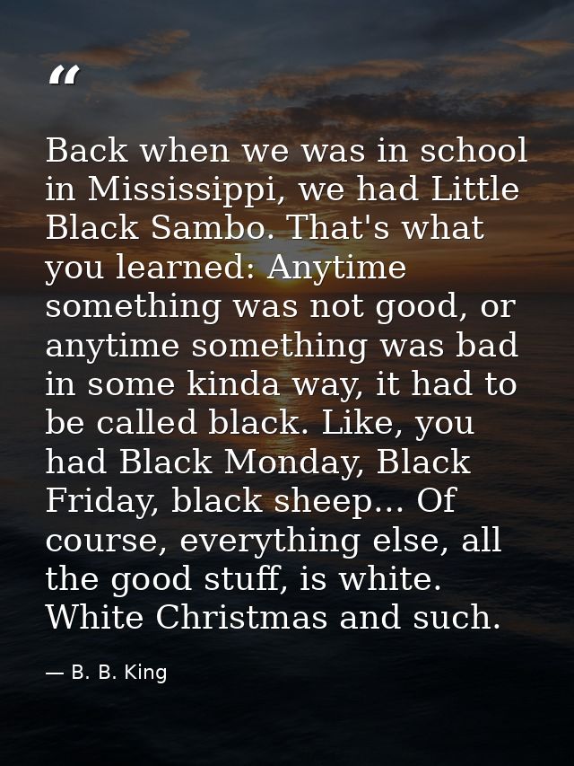Back when we was in school in Mississippi, we had Little Black Sambo. That's what you learned: Anytime something was not — B. B. King