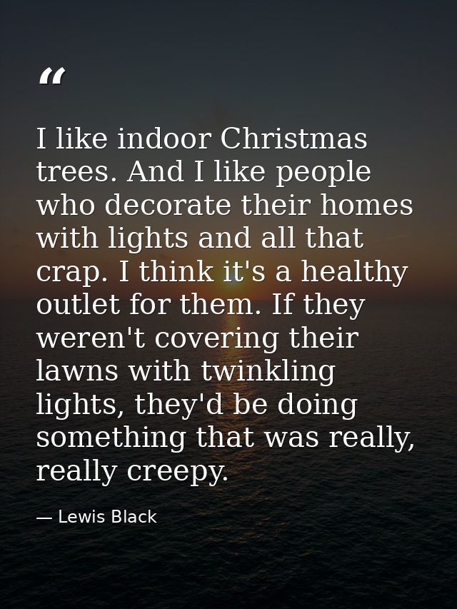 I like indoor Christmas trees. And I like people who decorate their homes with lights and all that crap. I think it's a  — Lewis Black