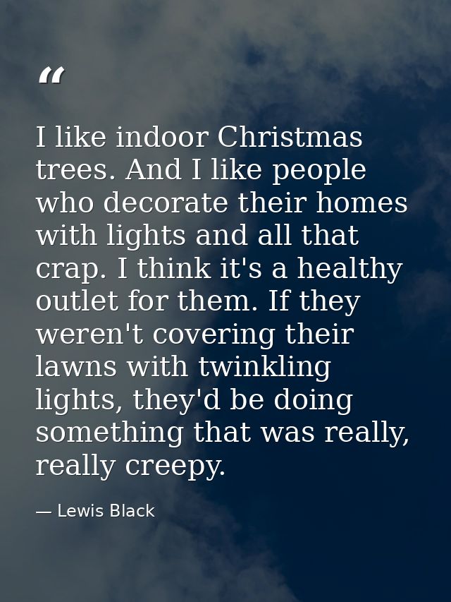 I like indoor Christmas trees. And I like people who decorate their homes with lights and all that crap. I think it's a  — Lewis Black