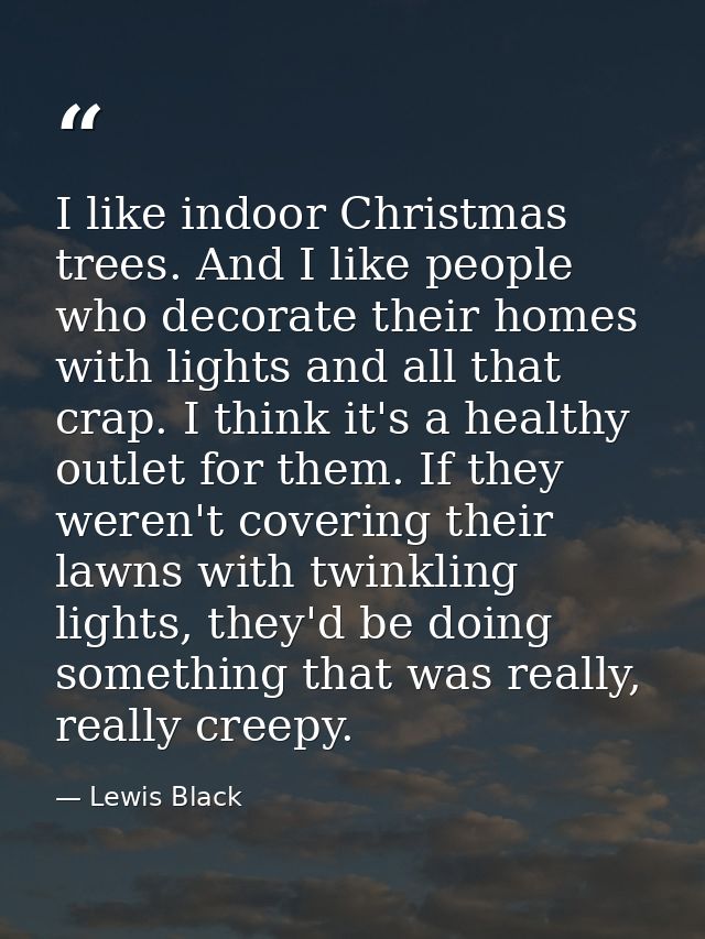 I like indoor Christmas trees. And I like people who decorate their homes with lights and all that crap. I think it's a  — Lewis Black