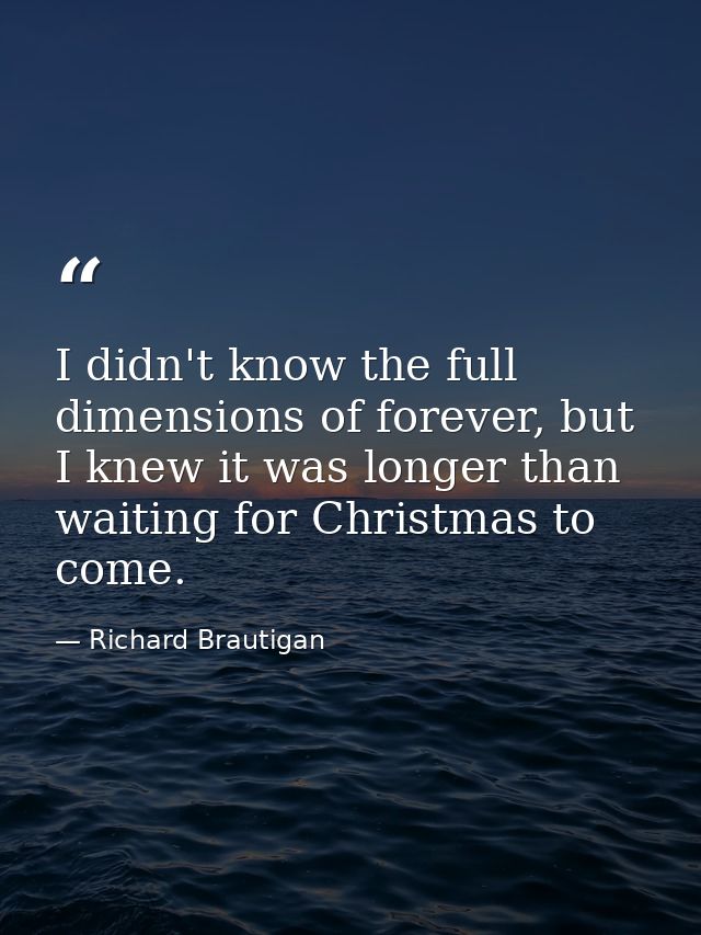 I didn't know the full dimensions of forever, but I knew it was longer than waiting for Christmas to come. — Richard Brautigan