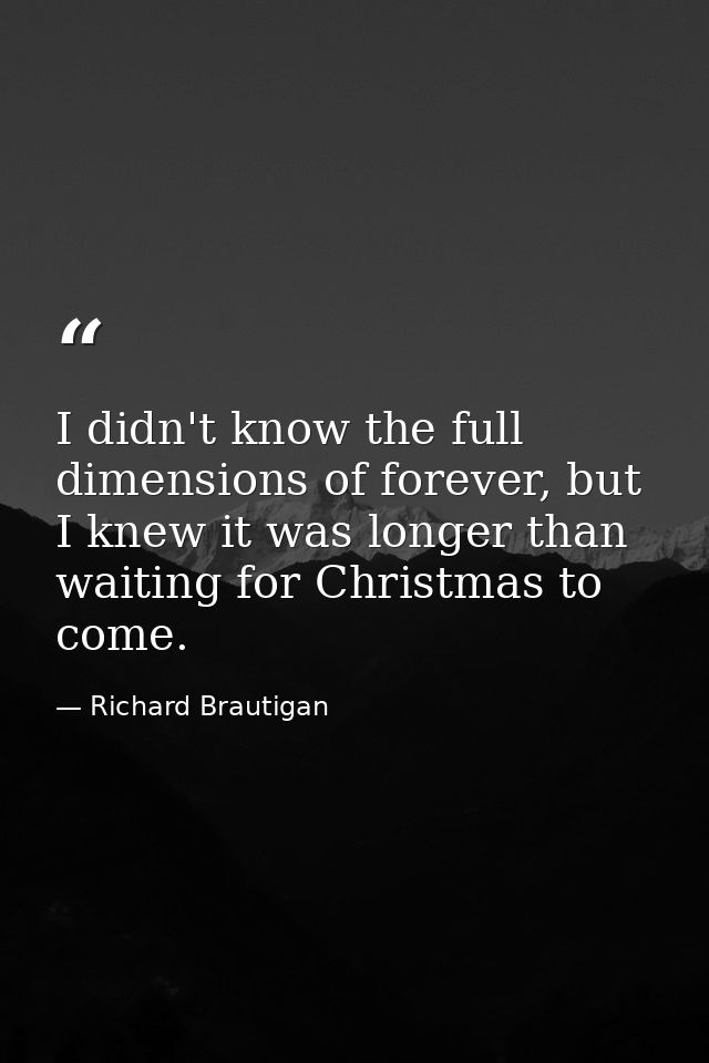 I didn't know the full dimensions of forever, but I knew it was longer than waiting for Christmas to come. — Richard Brautigan