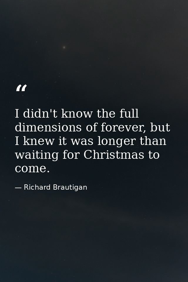 I didn't know the full dimensions of forever, but I knew it was longer than waiting for Christmas to come. — Richard Brautigan