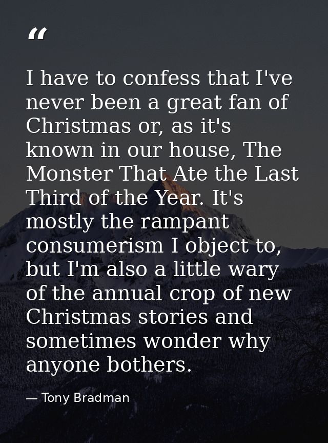 I have to confess that I've never been a great fan of Christmas or, as it's known in our house, The Monster That Ate the — Tony Bradman