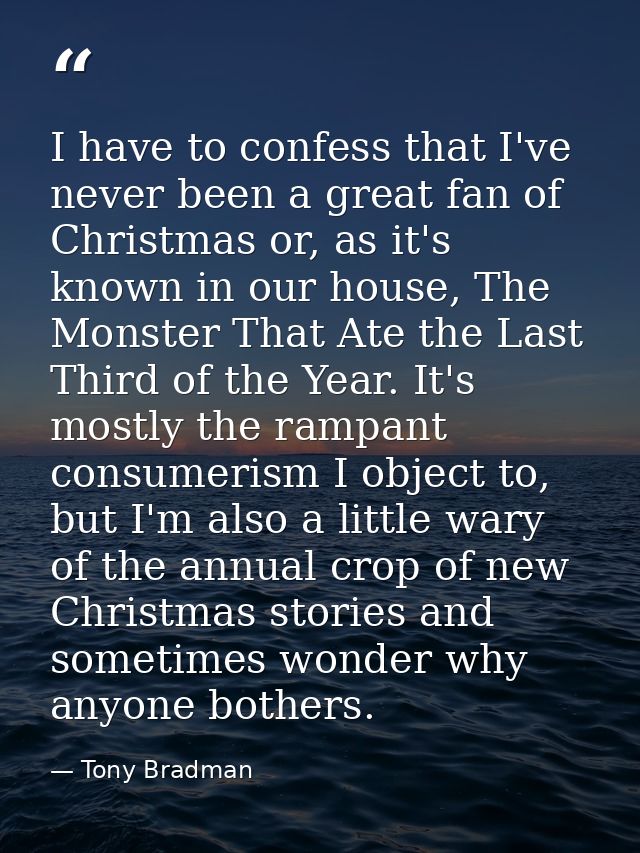 I have to confess that I've never been a great fan of Christmas or, as it's known in our house, The Monster That Ate the — Tony Bradman