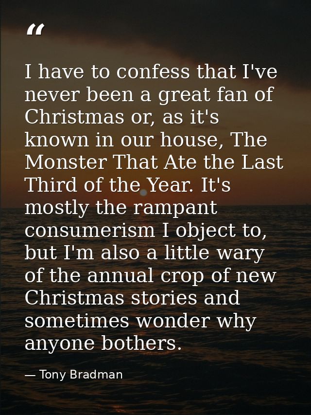 I have to confess that I've never been a great fan of Christmas or, as it's known in our house, The Monster That Ate the — Tony Bradman