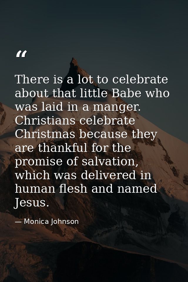 There is a lot to celebrate about that little Babe who was laid in a manger. Christians celebrate Christmas because they — Monica Johnson