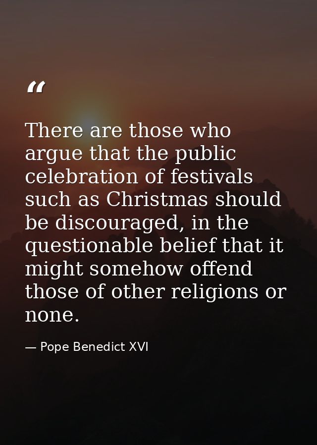 There are those who argue that the public celebration of festivals such as Christmas should be discouraged, in the quest — Pope Benedict XVI