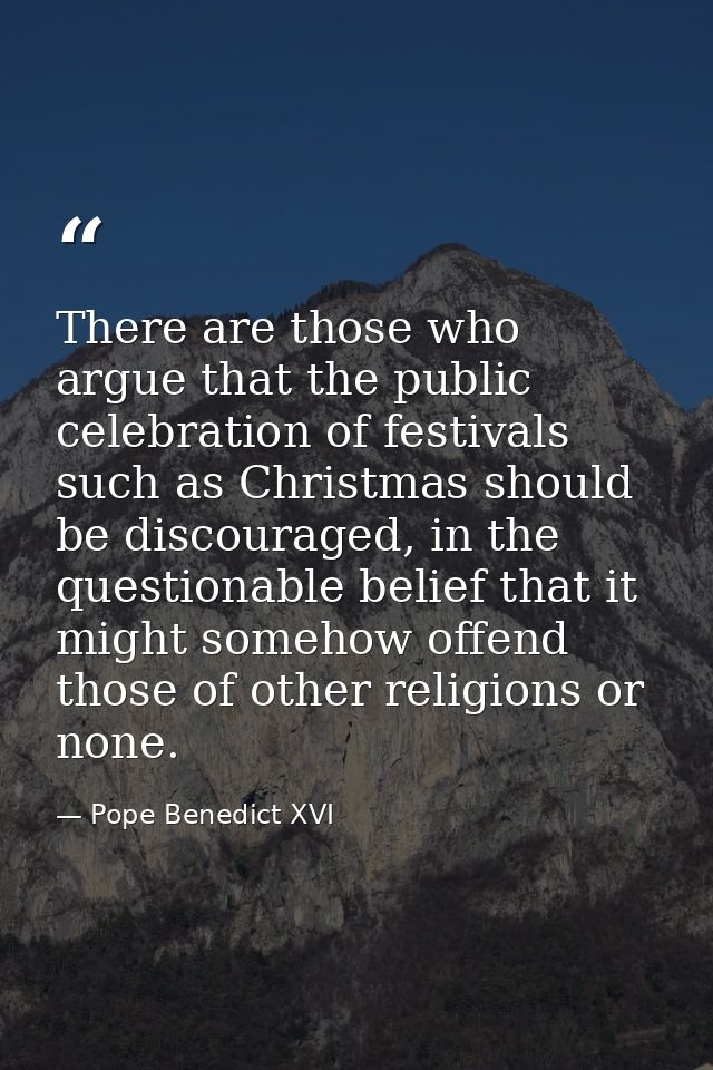 There are those who argue that the public celebration of festivals such as Christmas should be discouraged, in the quest — Pope Benedict XVI