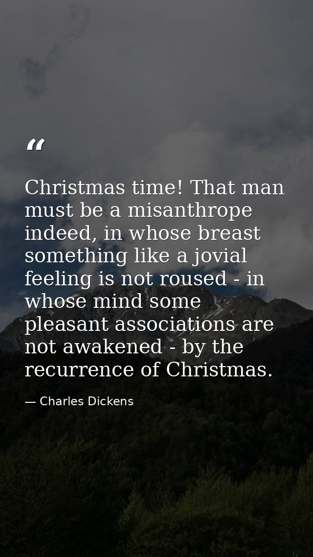 Christmas time! That man must be a misanthrope indeed, in whose breast something like a jovial feeling is not roused - i — Charles Dickens