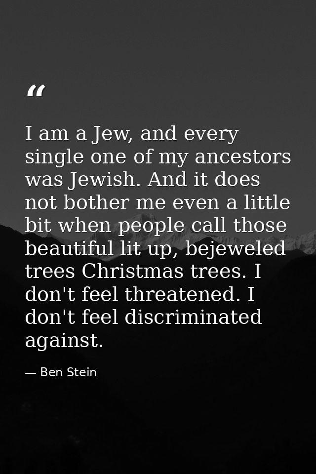 I am a Jew, and every single one of my ancestors was Jewish. And it does not bother me even a little bit when people cal — Ben Stein